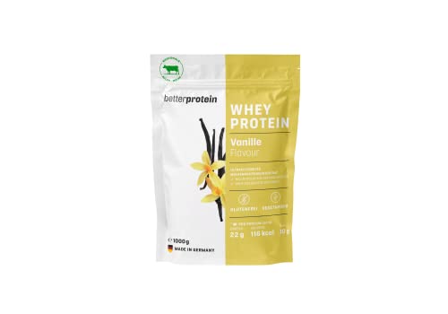 Whey Protein - Vanille 1 kg - Produziert in Deutschland aus regionaler Milch - BetterProtein® - Eiweißpulver zum Muskelaufbau und Abnehmen - Beutel