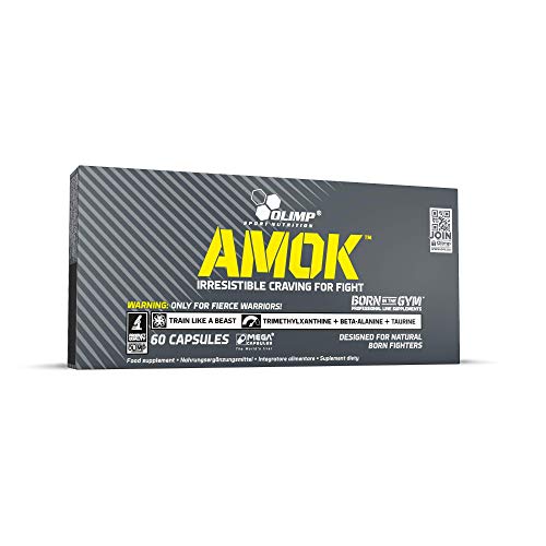 OLIMP- Amok Pre Workout Caps. Nahrungsergänzungsmittel mit Beta-Alanin,Taurin und Koffein. Entwickelt für aktive Kampfsportler und zur Unterstützung von exzessivem Training (60 Kapseln)