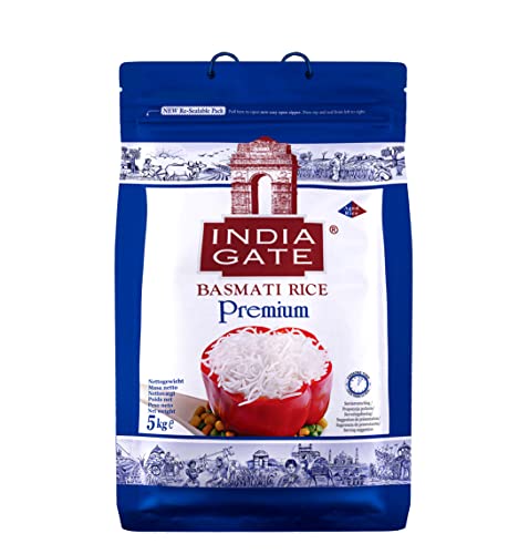 INDIA GATE Premium Basmati Rice (aus Indien, feines Langkorn) aromatisch, Vorratspackung - 1er Pack (1 x 5 kg)