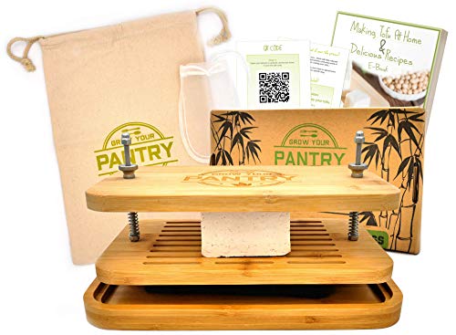 Tofu Press By Grow Your Pantry – Bambus Holz Design mit einem Edelstahl Schrauben-System – Bonus Tote Bag für Lagerung und Ebook Guide.
