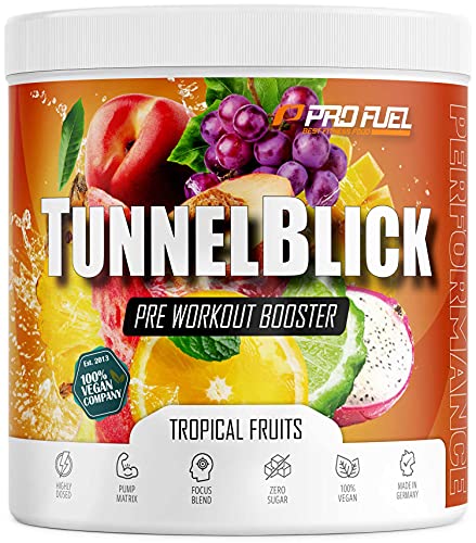 Pre-Workout-Booster Trainingsbooster 360g - Tropical Fruits - TUNNELBLICK Booster mit Citrullin, Taurin, Koffein & Guarana - optimal hochdosiert - Made in Germany