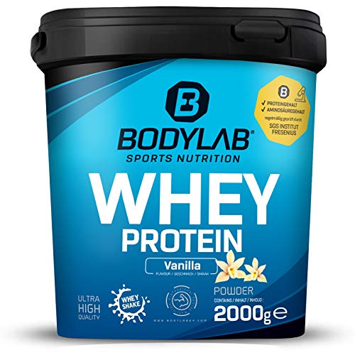 Protein-Pulver Bodylab24 Whey Protein Vanille 2kg, Protein-Shake für Kraftsport & Fitness, Whey-Pulver kann den Muskelaufbau unterstützen, Hochwertiges Eiweiss-Pulver mit 80% Eiweiß, Aspartamfrei
