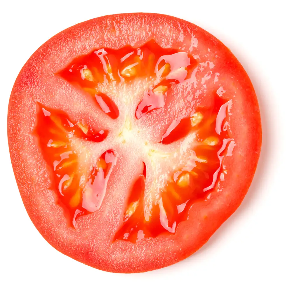 Tomatenscheibe von einer reifen Tomate
